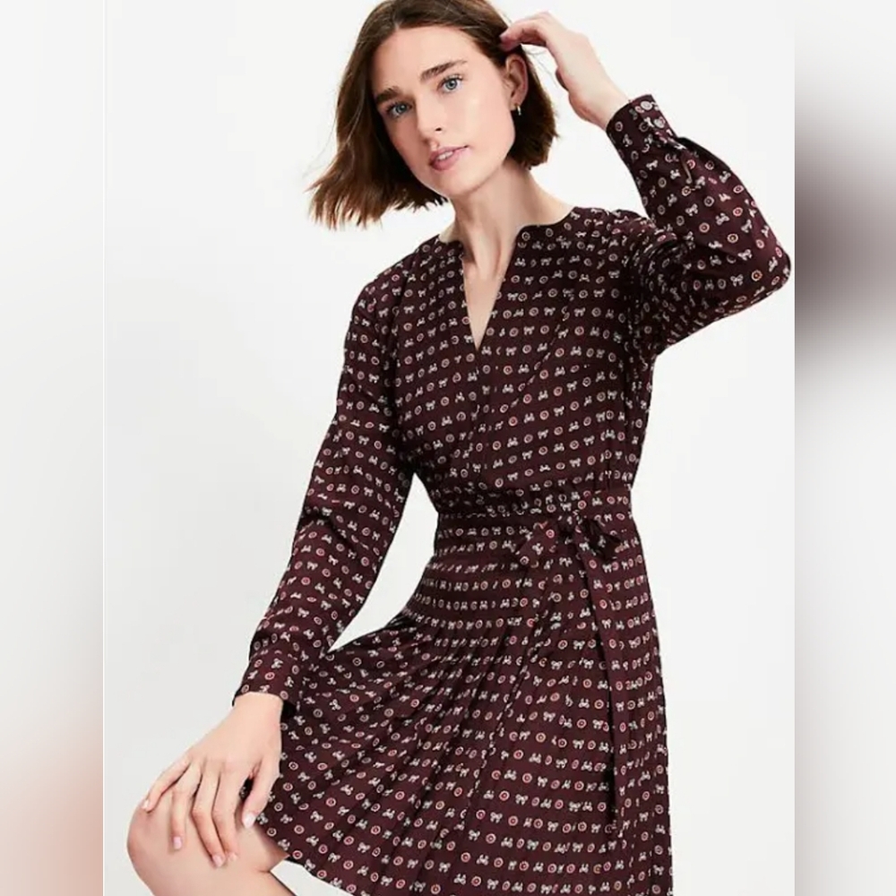 LOFT Bow Pleated Mini Dress